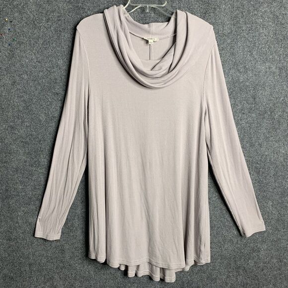 Umgee Long Line Tunic Top Women L Cowl Neck Ribbed Knit Cotton Blend - Picture 1 of 13